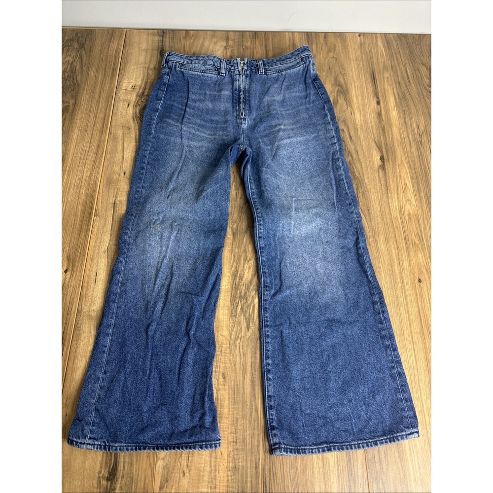 &Denim‎ Womens Jeans Size Large Wide High Waist Light Wash Blue
